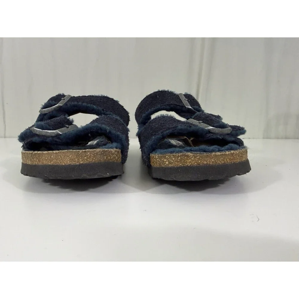 Birkenstock US 8-8.5 EU 39 Arizona Shearling Fur Lined Sandals Navy Blue Narrow
